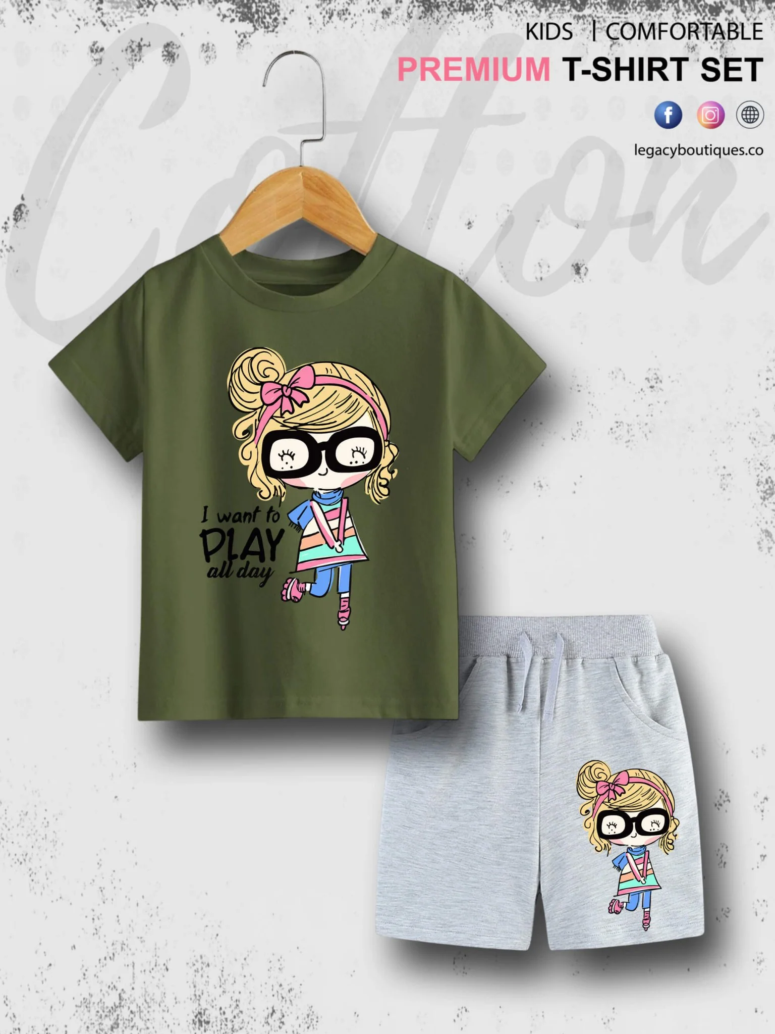 I Want To Play All Day Printed 6 Month To 6 Year Summer Time Baby & Kids Super Comfy T-shirt Set - Image 3