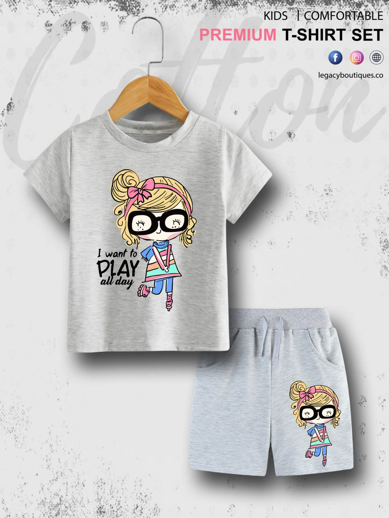 I Want To Play All Day Printed 6 Month To 6 Year Summer Time Baby & Kids Super Comfy T-shirt Set - Image 4