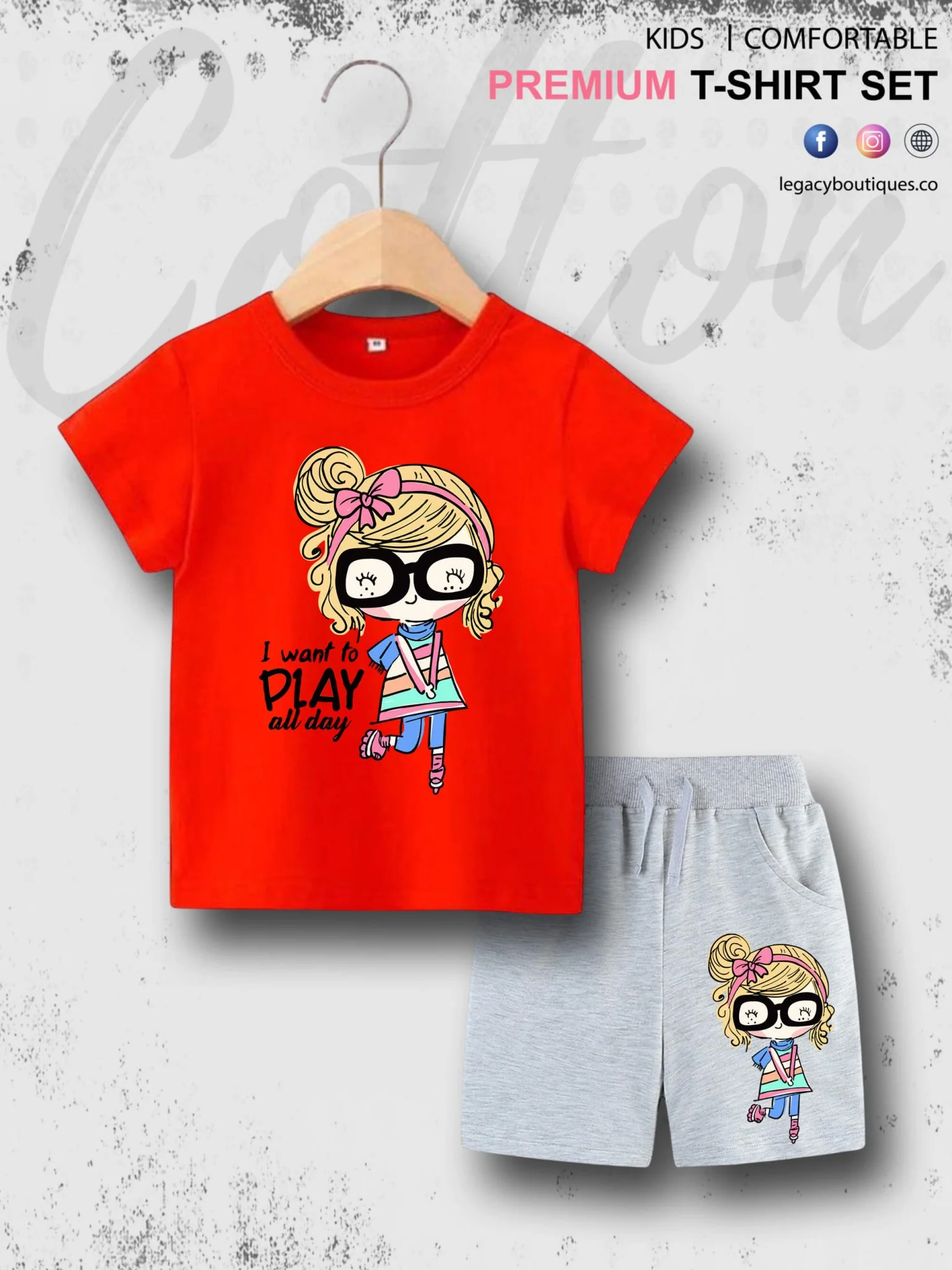 I Want To Play All Day Printed 6 Month To 6 Year Summer Time Baby & Kids Super Comfy T-shirt Set - Image 7