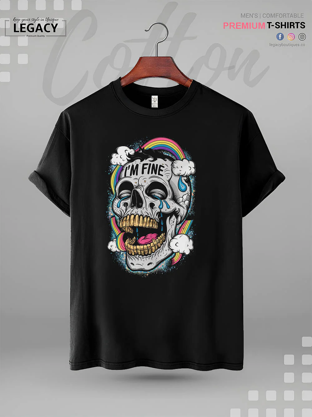 I'm Fine Skull Graphic Printed High Quality In Cheapest Price Men's T-Shirt