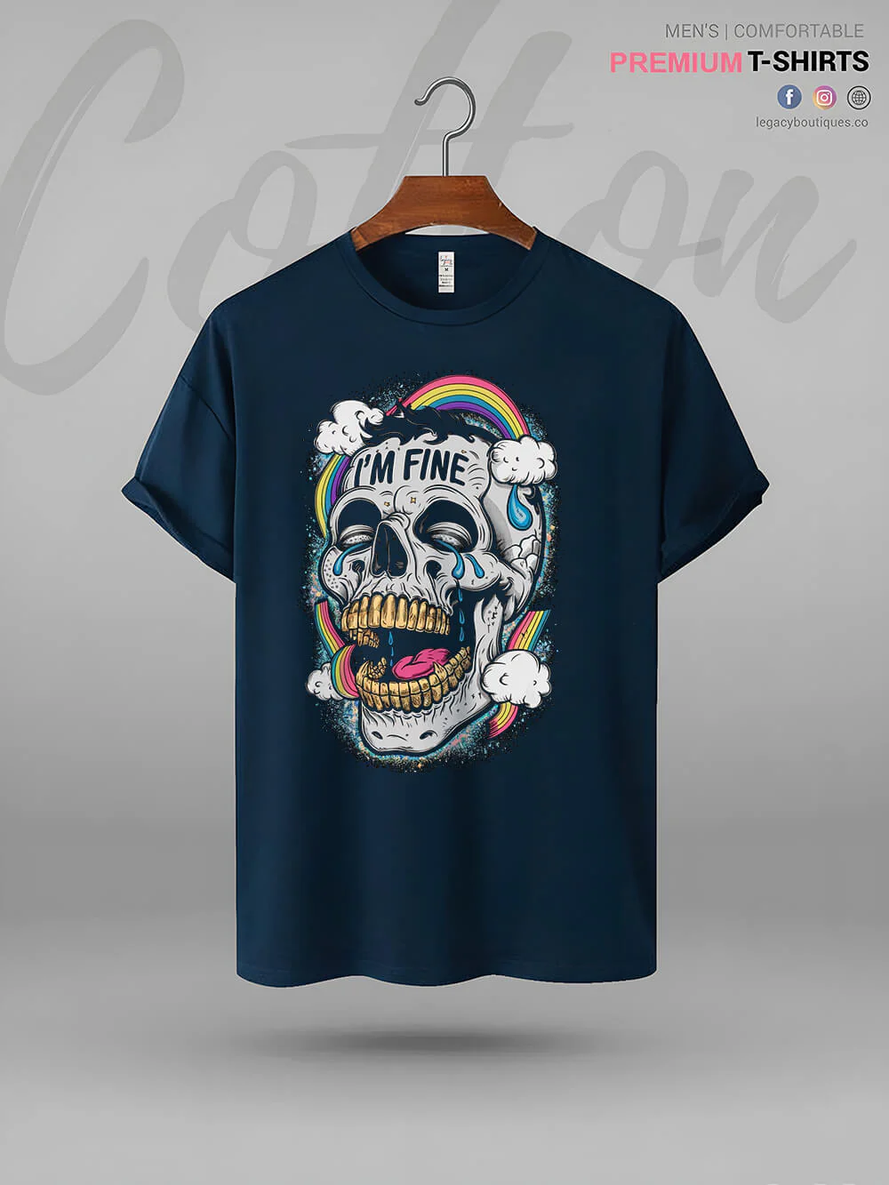 I'm Fine Skull Graphic Printed High Quality In Cheapest Price Men's T-Shirt - Image 2