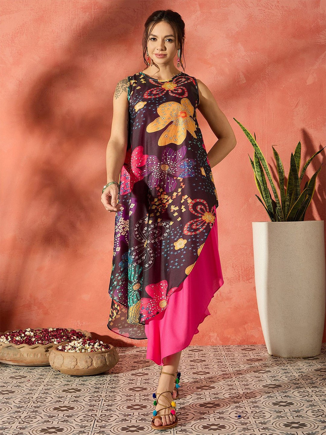 InWeave black floral asymmetrical dress