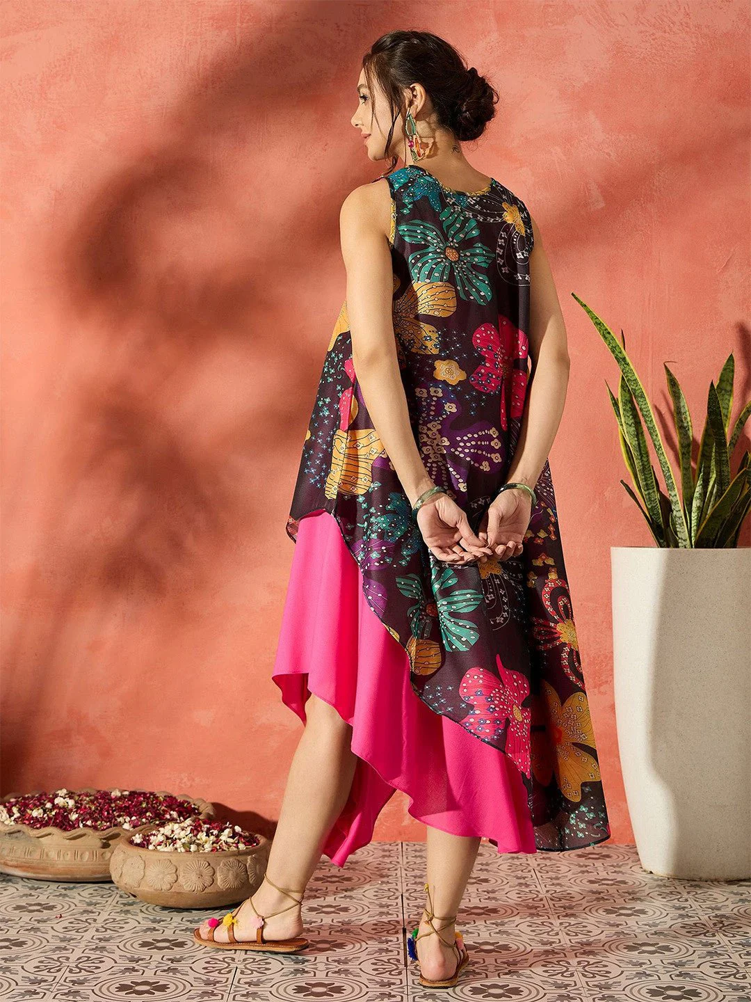 InWeave black floral asymmetrical dress - Image 2