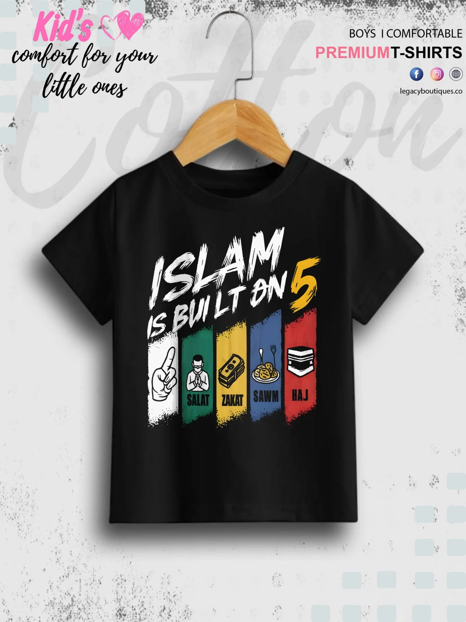 Islam Is Build On 5 Printed Casual 1 To 11 Years Kids Babies Islamic T-Shirt In Lowest Price Only In BD