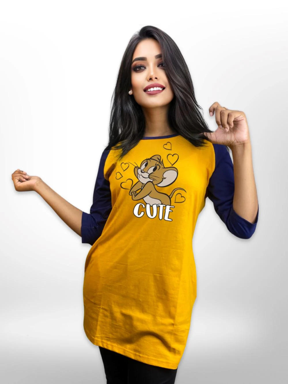 Jerry Printed Long T-shirt Raglan Sleeve Side Pocket For Women's - Image 3