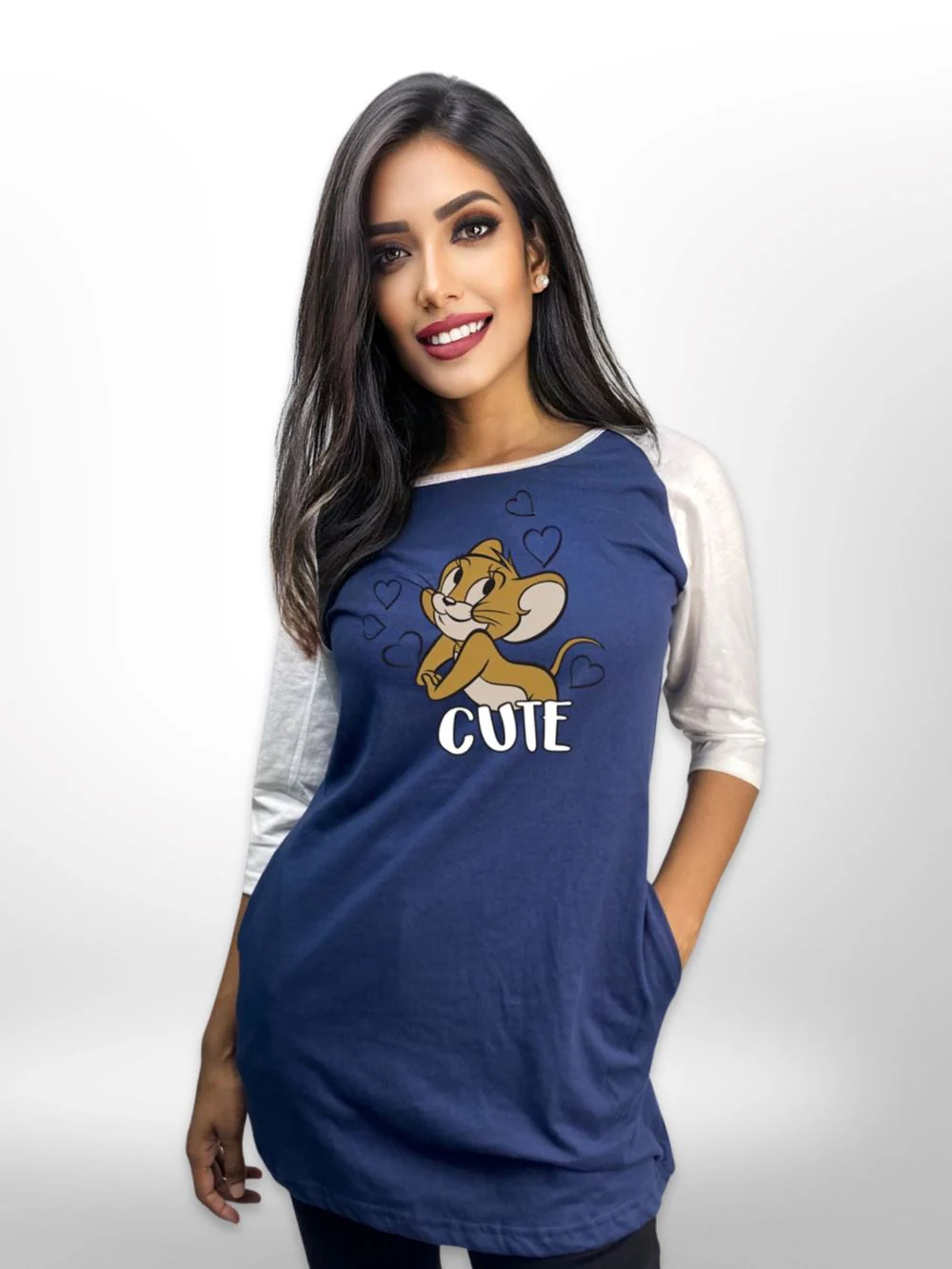 Jerry Printed Long T-shirt Raglan Sleeve Side Pocket For Women's - Image 4