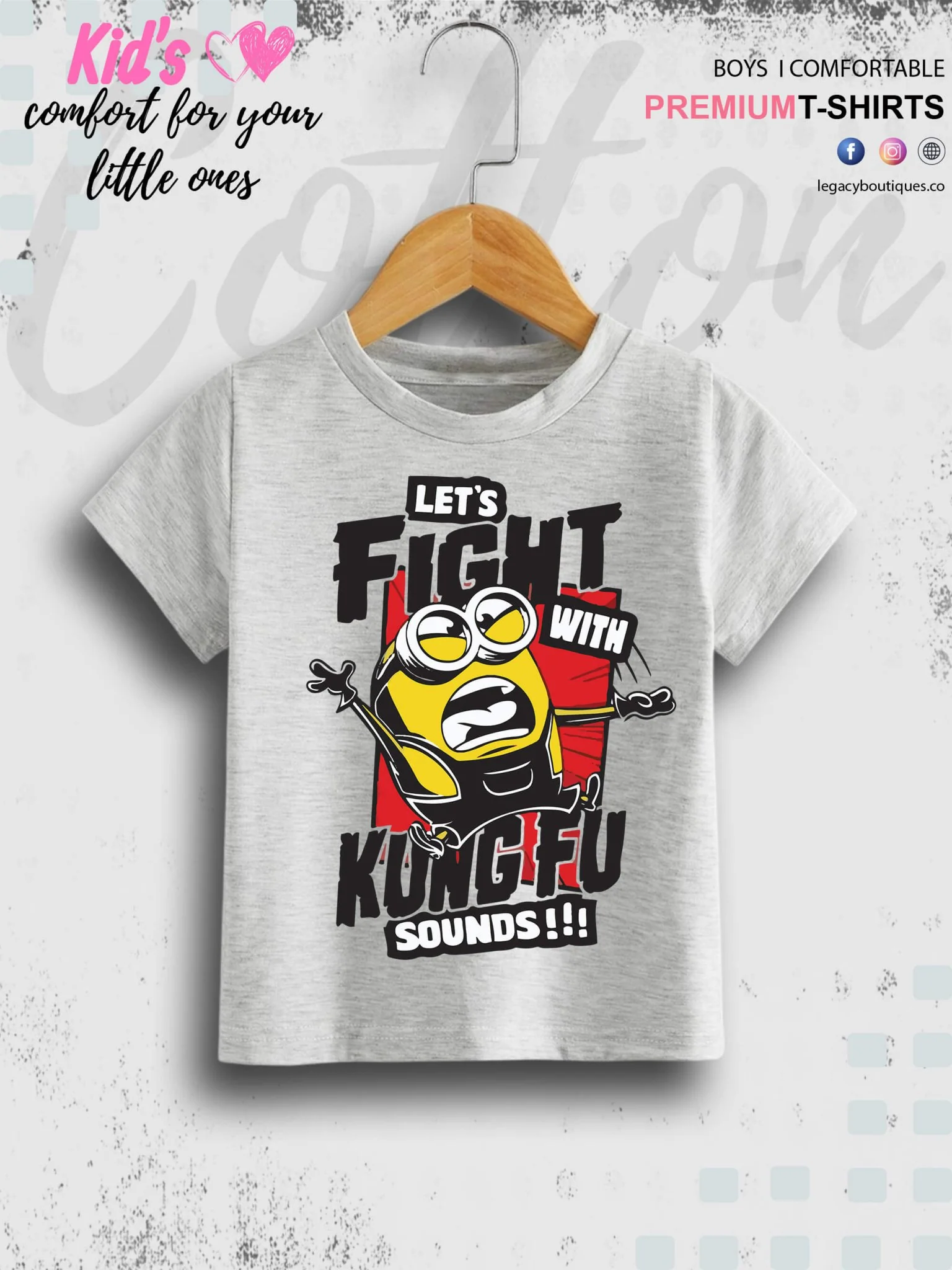 Kevin The Minions Lets Fight With Kung Fu Sounds Printed Kids Boys Tee In Cheapest Price Only In BD