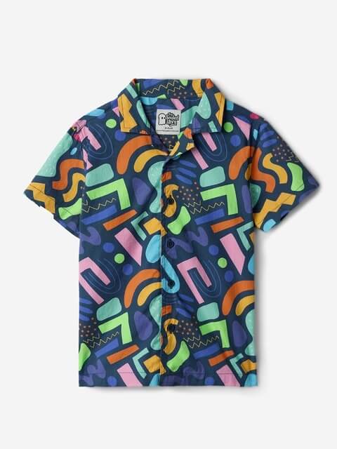 Kids Electric Abstract Patterned Short Sleeve Casual Button-Down Shirt - Image 2