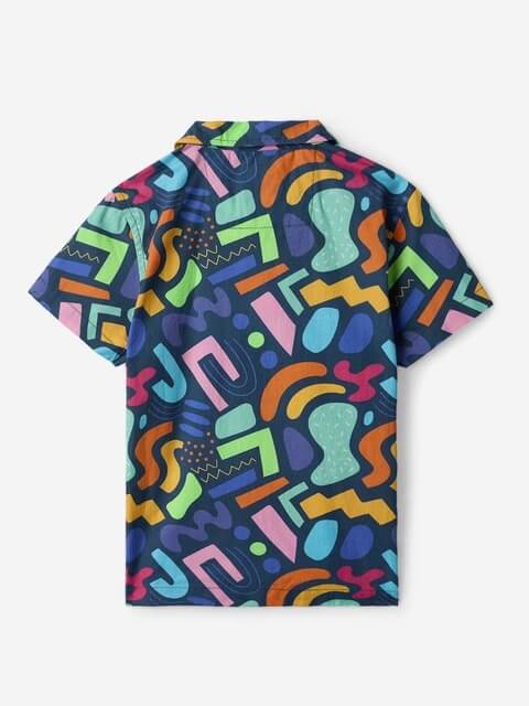 Kids Electric Abstract Patterned Short Sleeve Casual Button-Down Shirt - Image 3