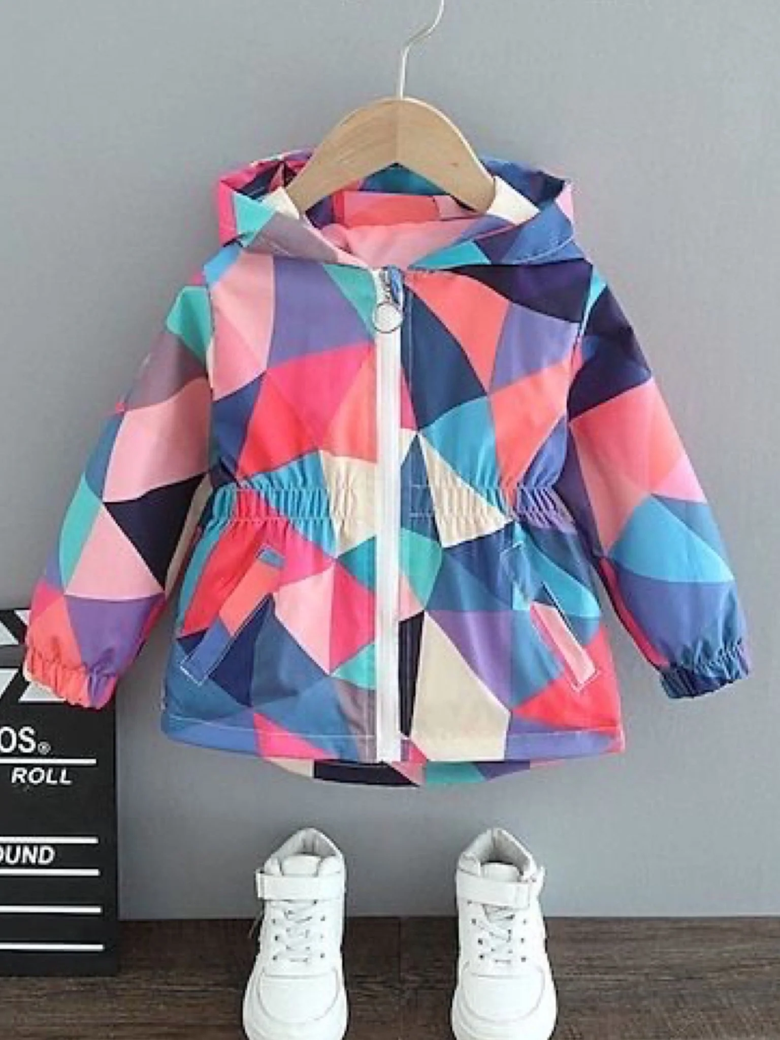 Kids hooded jacket multicolored geometric pattern
