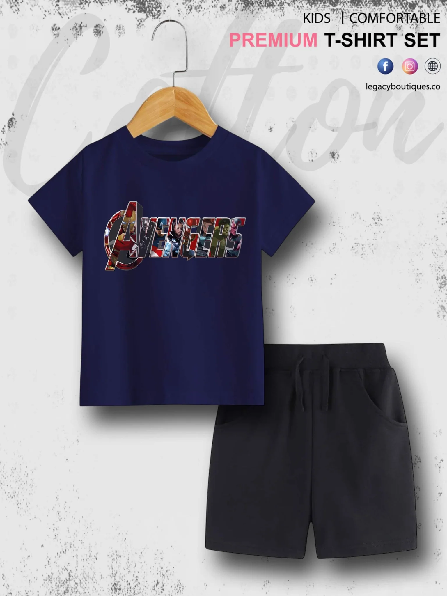 Kids Marvel Avengers Printed 6 Month To 6 Year Summer Time T-shirt Set