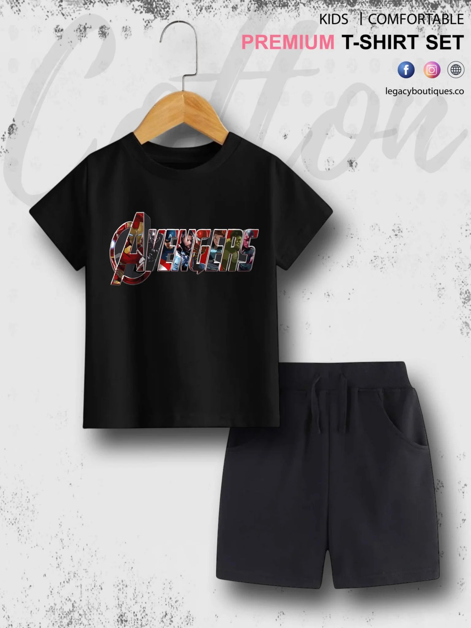 Kids Marvel Avengers Printed 6 Month To 6 Year Summer Time T-shirt Set - Image 3