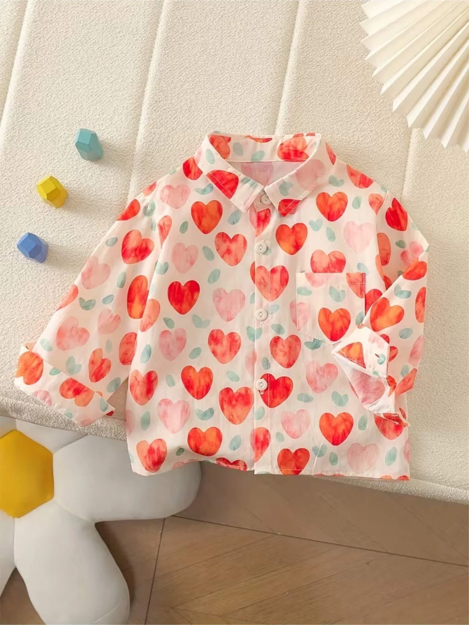 Kids Playful Watercolor Heart Graphic Long Sleeve Shirt for Valentine's Day