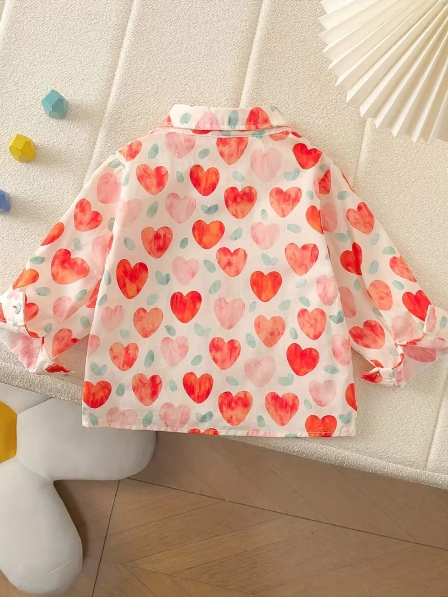 Kids Playful Watercolor Heart Graphic Long Sleeve Shirt for Valentine's Day - Image 2
