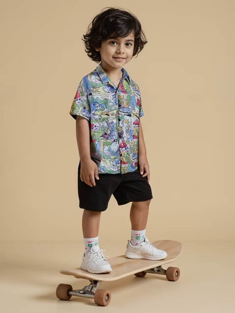 Kids Tom and Jerry Comic Strip Print Short Sleeve Storyboard Shirt