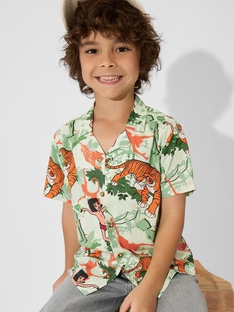 Kids Tropical Jungle Book Story Print Short Sleeve Resort Shirt