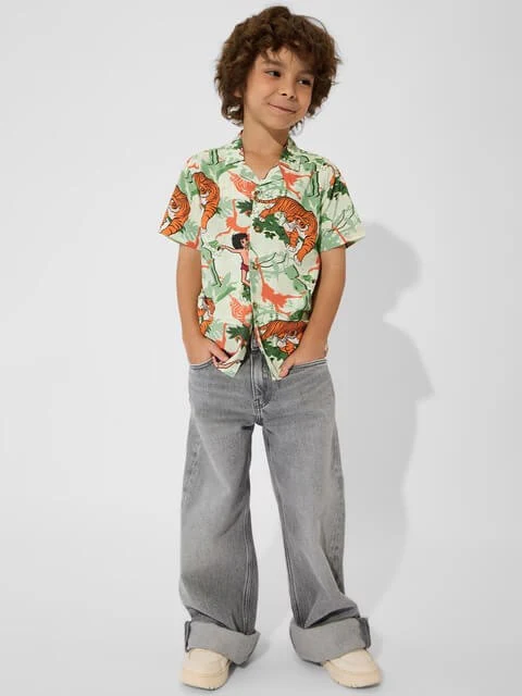 Kids Tropical Jungle Book Story Print Short Sleeve Resort Shirt - Image 2