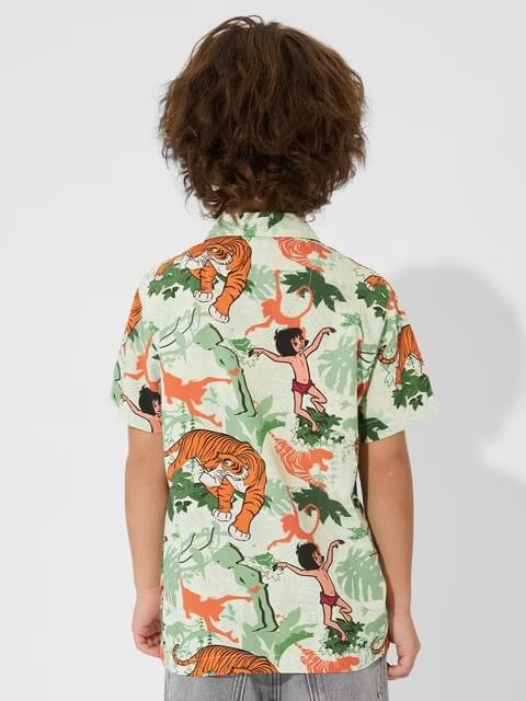 Kids Tropical Jungle Book Story Print Short Sleeve Resort Shirt - Image 3
