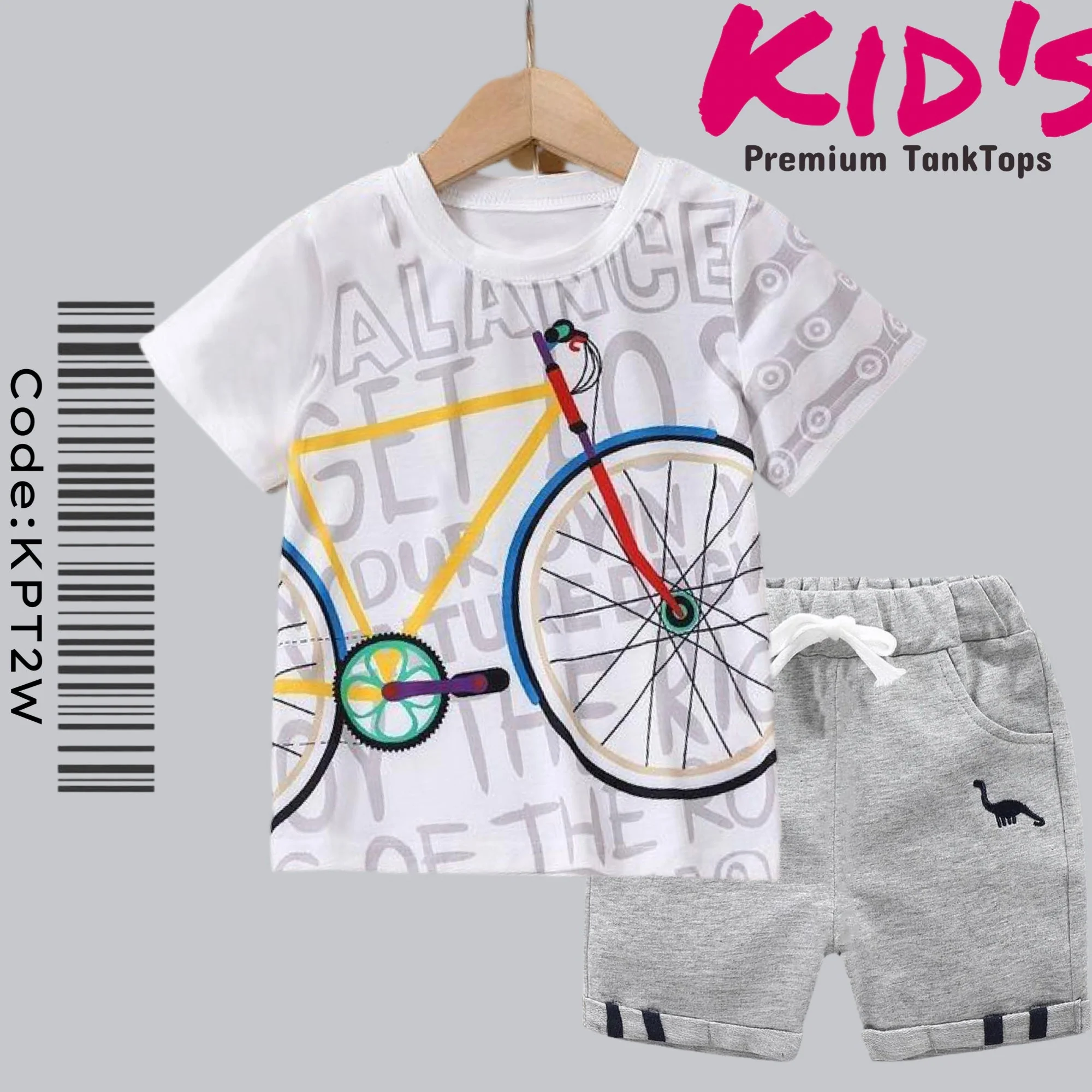 Kid's Two Pcs Sets / Boys Colorful Cycle Toy Printed Summer's Cotton T-Shirt And Pant Sets