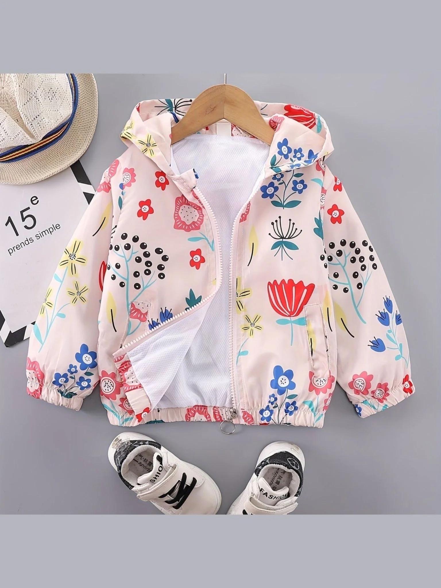 kids winter jacket floral and berries printed