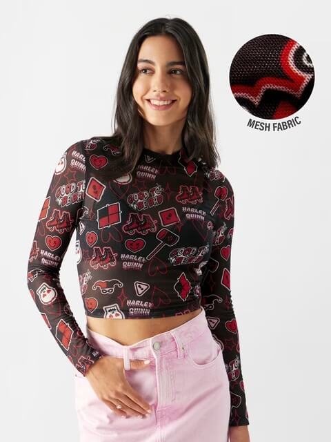 Ladies Mesh Top DC Comics Harley Quinn Printed - Image 3