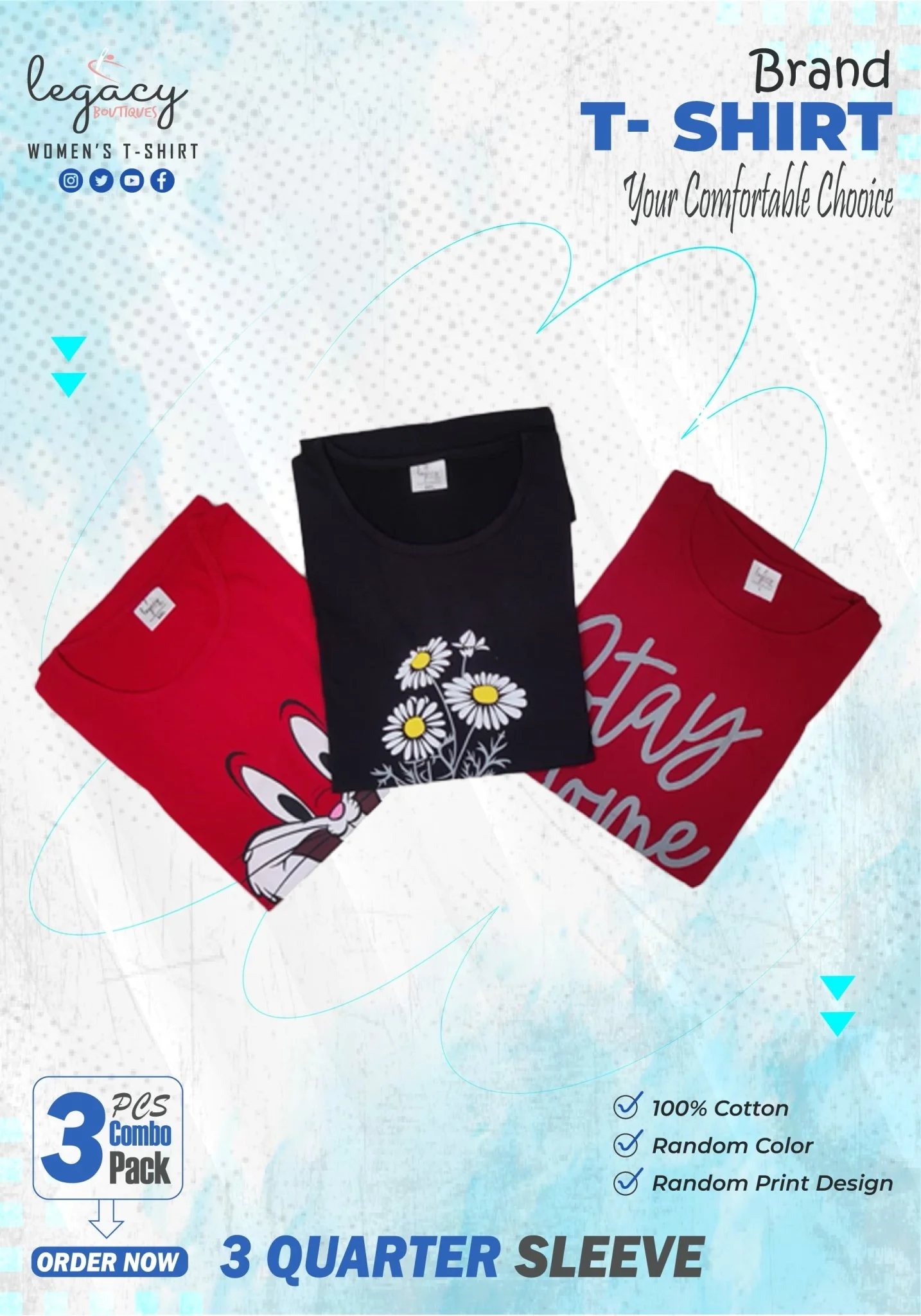 Ladies Tees 3-Quarter Sleeve & Side Pocket, 3 Pcs Combo, Sun-Ready Style – Stock Clearout