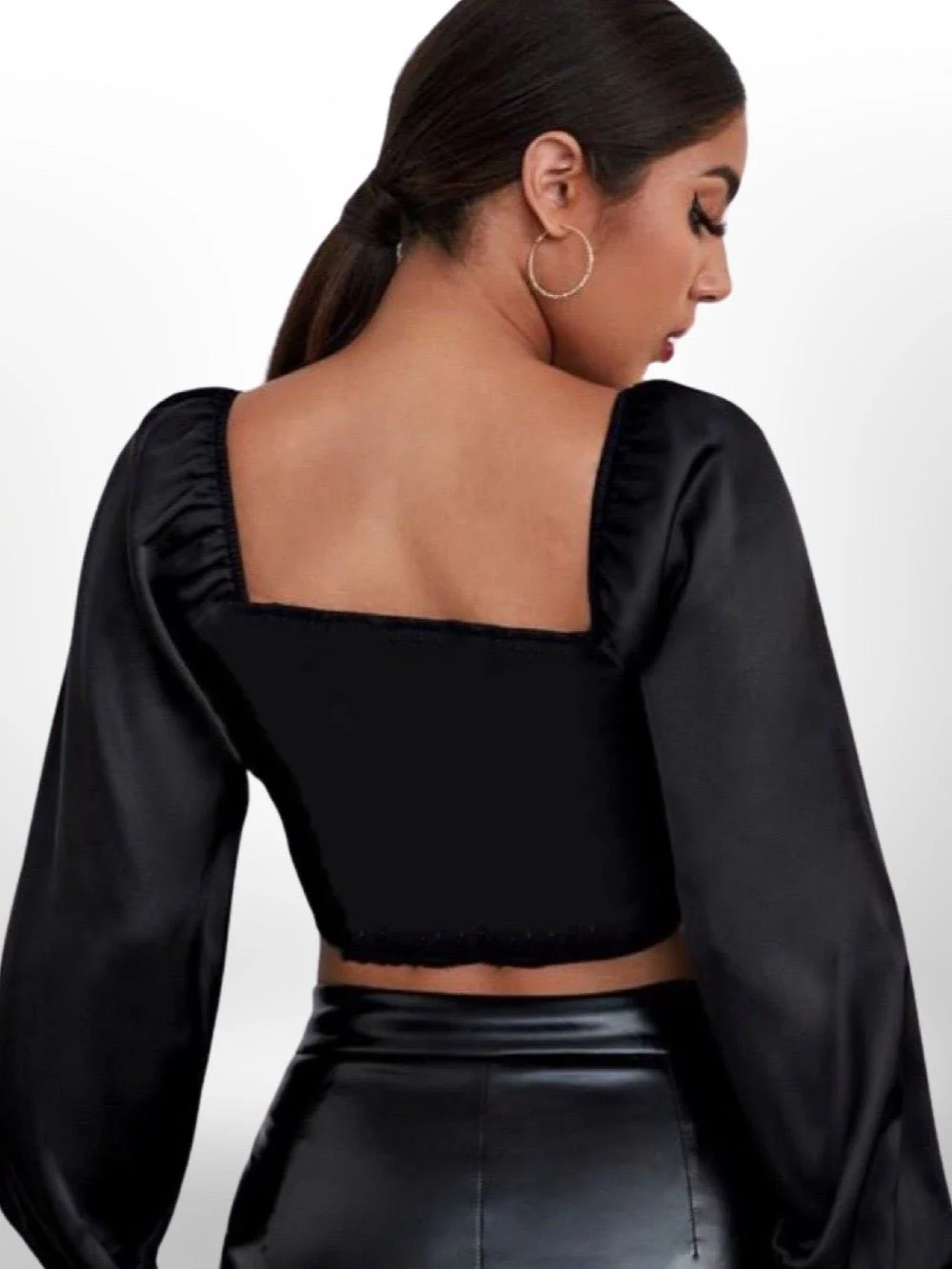 Lantern Sleeve Ruched Bust Crop Top - Image 3
