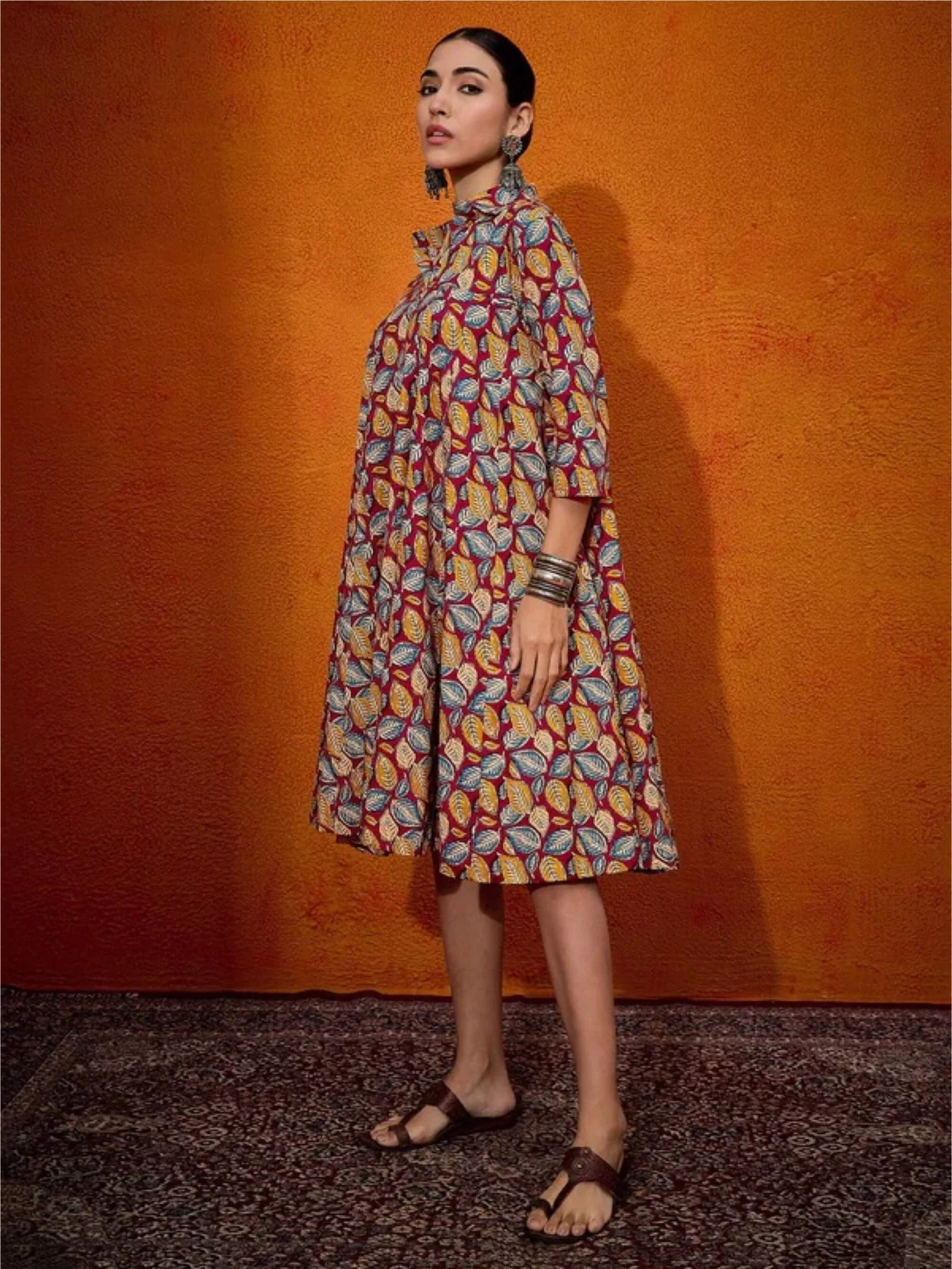 Leaf Pinted Flared Shirt Dress - Image 5