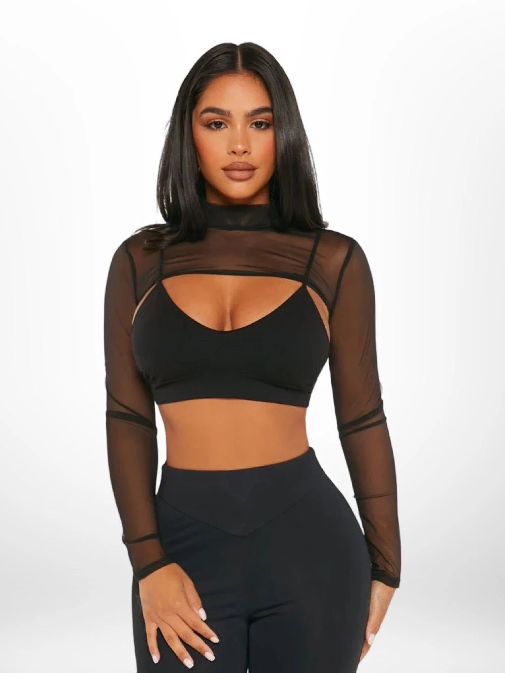 Legacy Boutiques Dhaka | Mock Neck Super Crop Mesh Top Without Bra - Image 3
