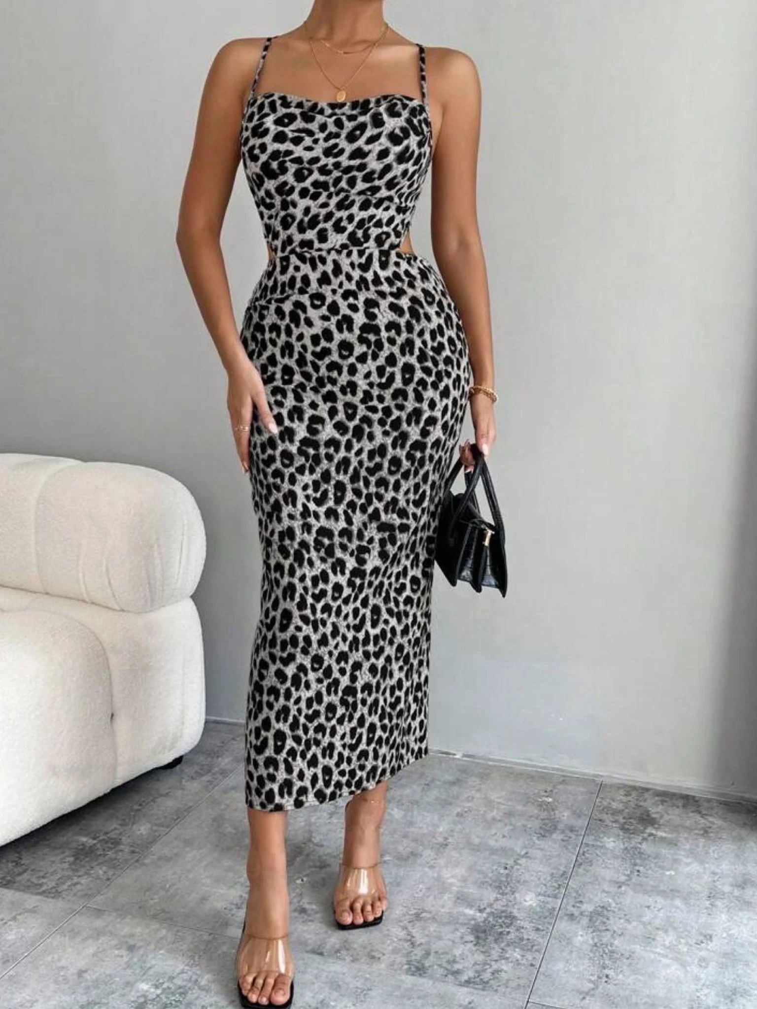 Leopard Print Crisscross Back Dress