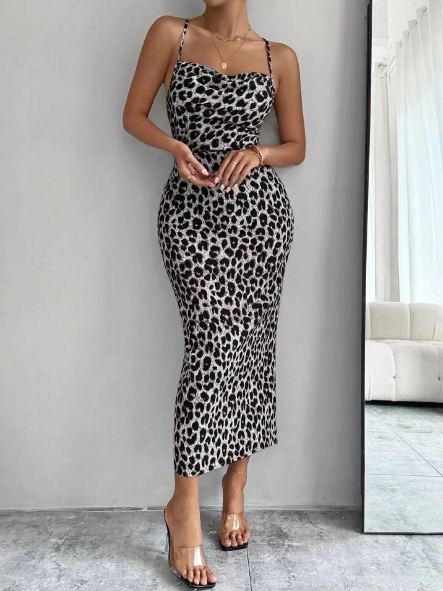 Leopard Print Crisscross Back Dress - Image 2