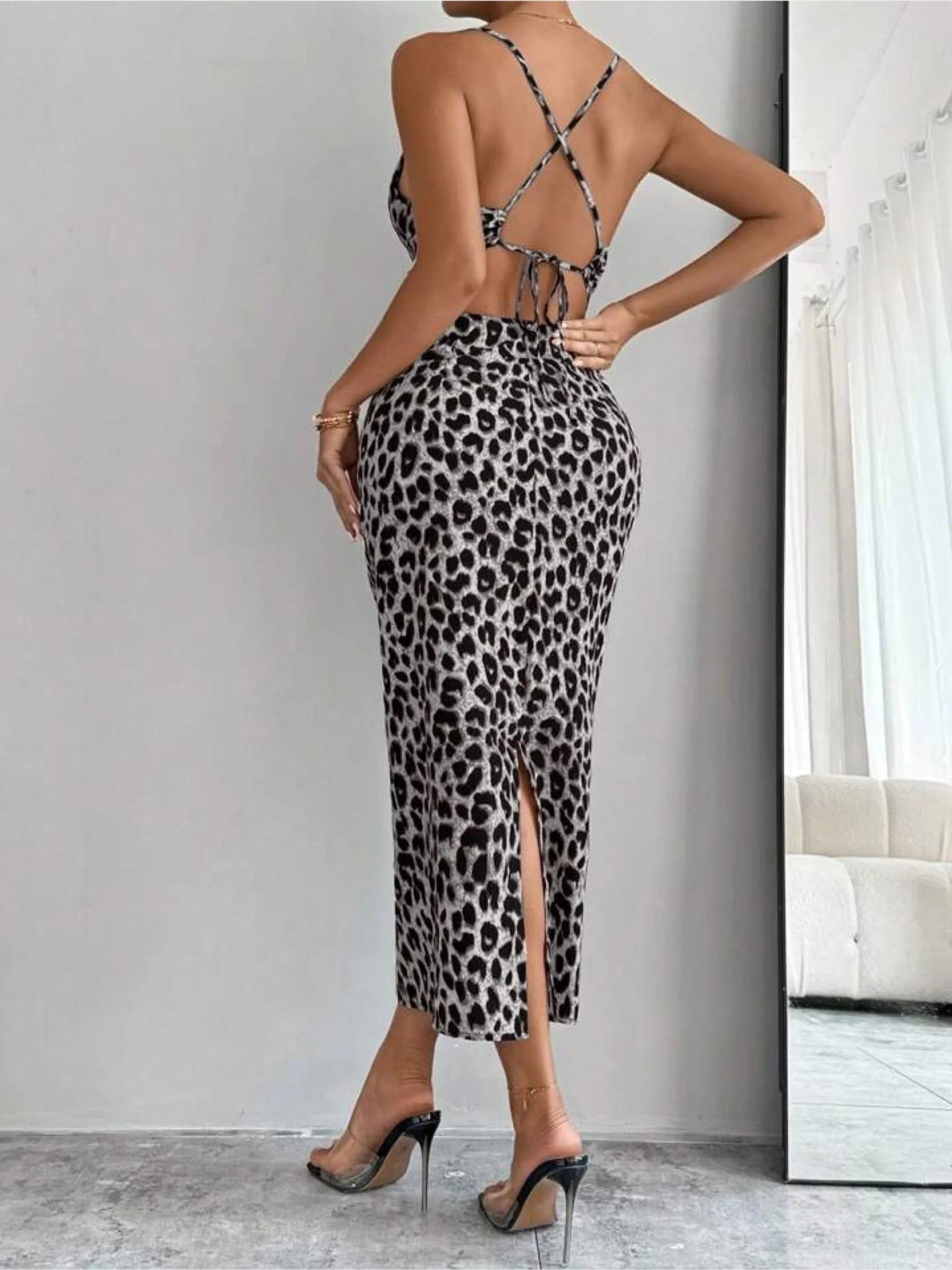 Leopard Print Crisscross Back Dress - Image 3