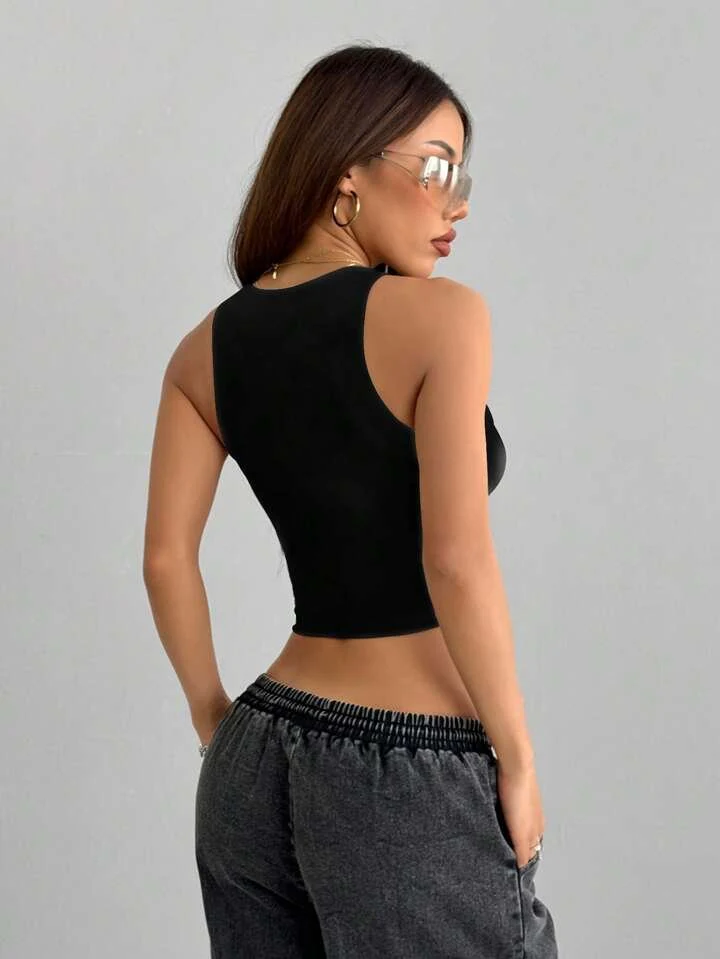 Letter Lip Rock and Roll Print Sleeveless Crop Top - Image 2