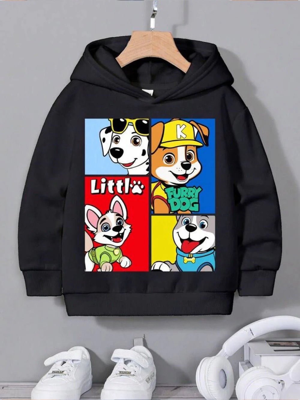 Little Furry Dog Cartoon Printed Kids Boys and Girls Hoodie