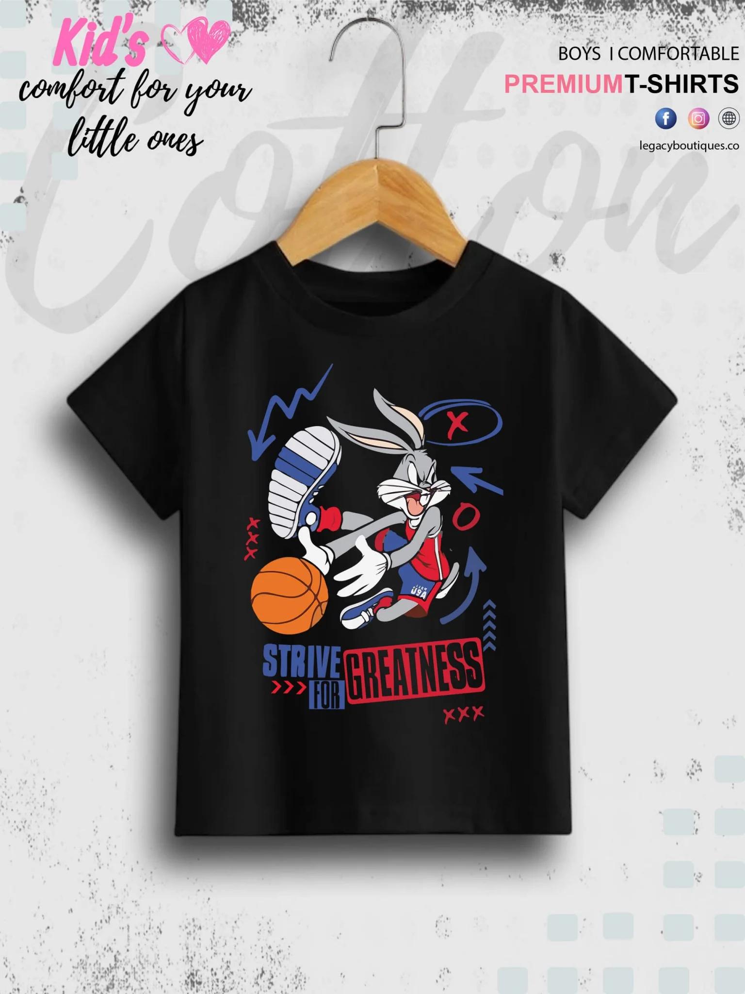 Looney Tunes Cartoon Bugs Bunny Greatness Printed Baby Boys High Quality T-Shirt In Lowest Price Only In Dhaka