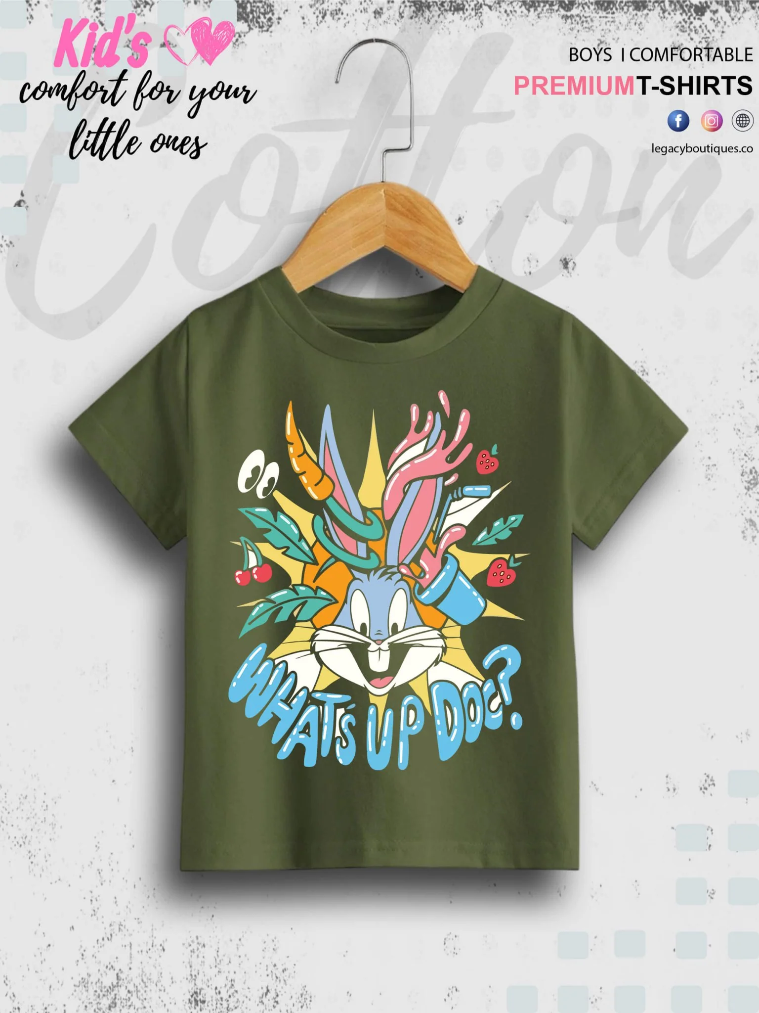 Looney Tunes Cartoon Bunny Whats Up Doc Printed Boys High Quality T-Shirt Only In Dhaka