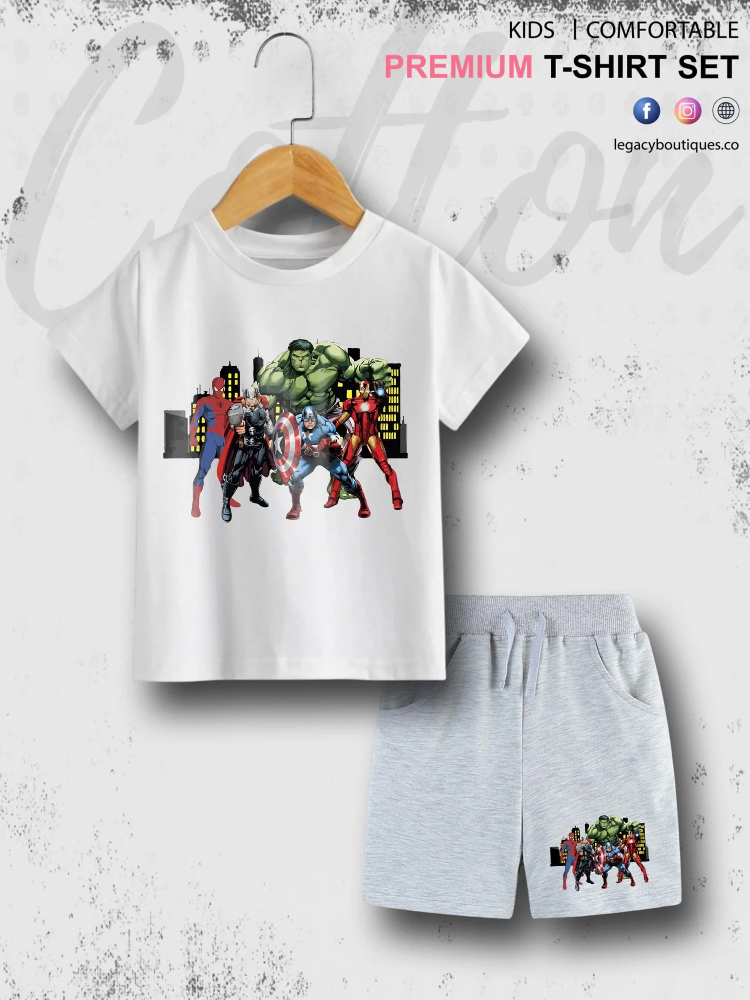Marvel Avengers Kids Casual 6 Month To 6 Year Summer Time Babies T-shirt Set