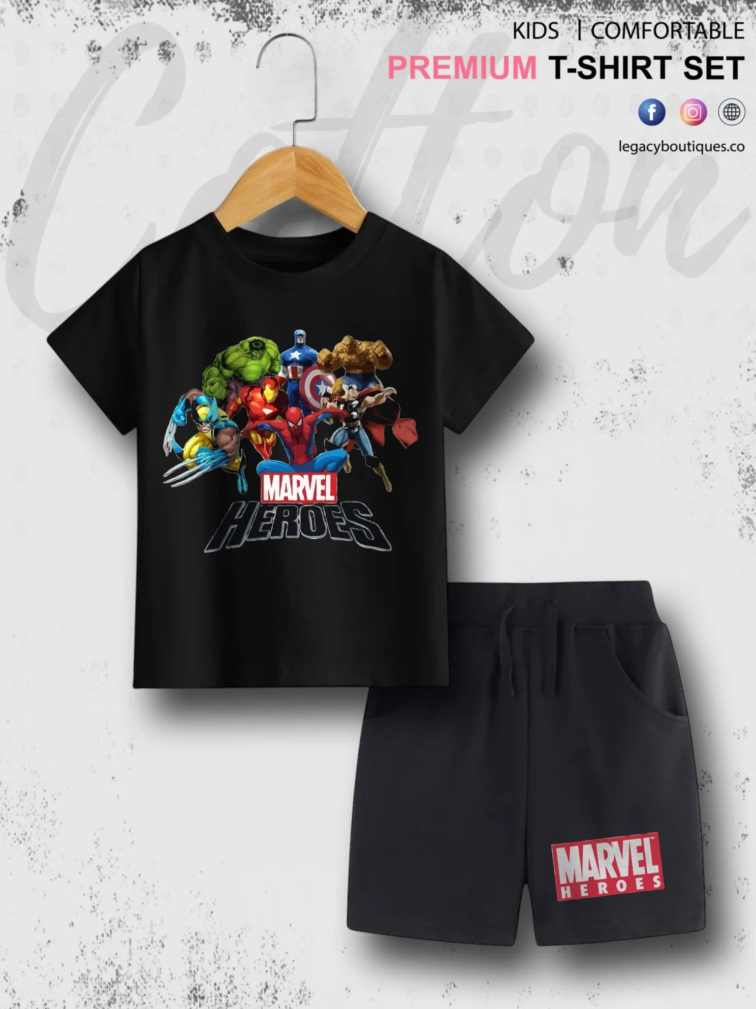 Marvel Heroes Character Printed 6 Month To 6 Year Summer Time Baby & Kids Super Comfy T-shirt Set