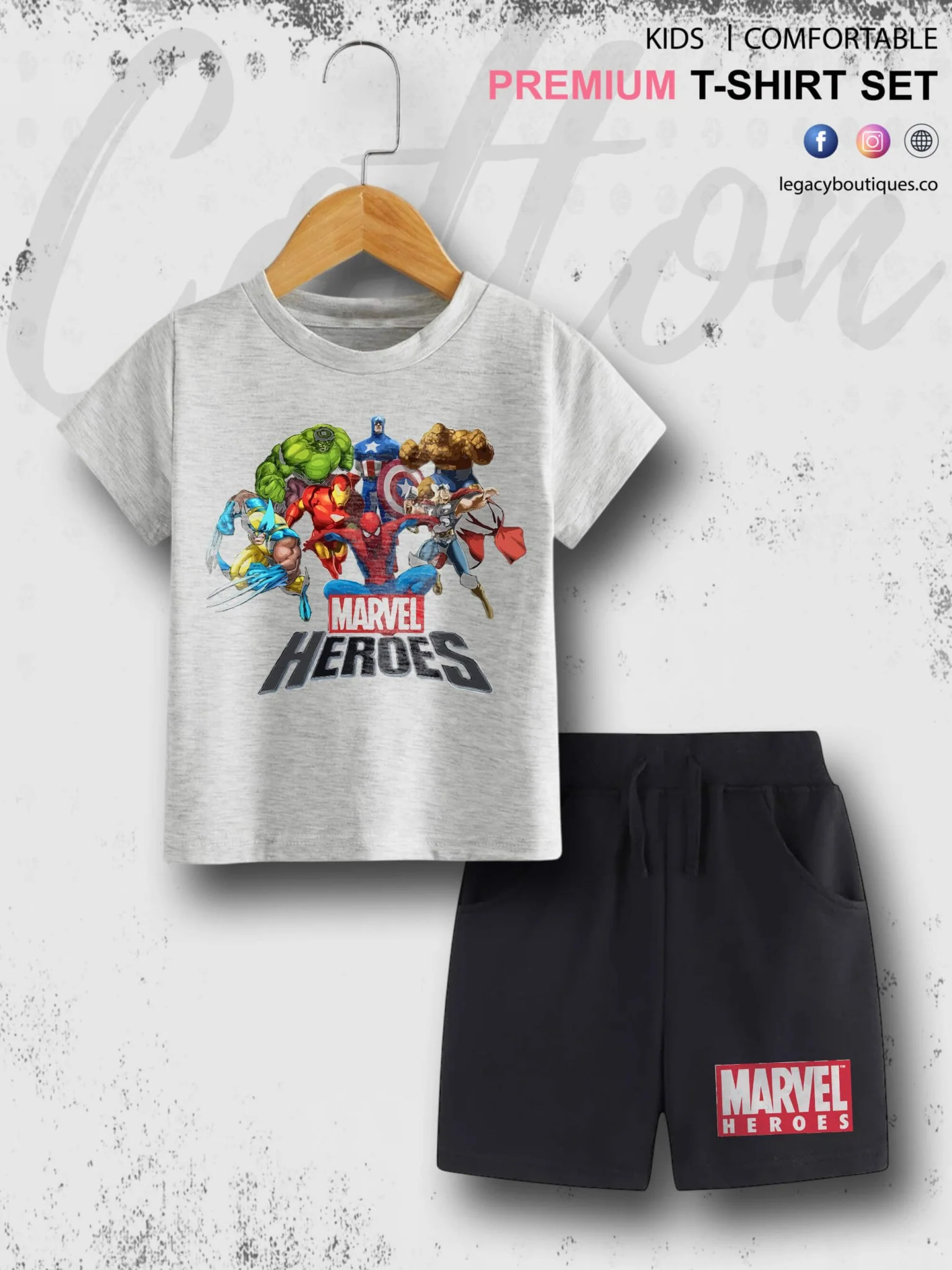 Marvel Heroes Character Printed 6 Month To 6 Year Summer Time Baby & Kids Super Comfy T-shirt Set - Image 2