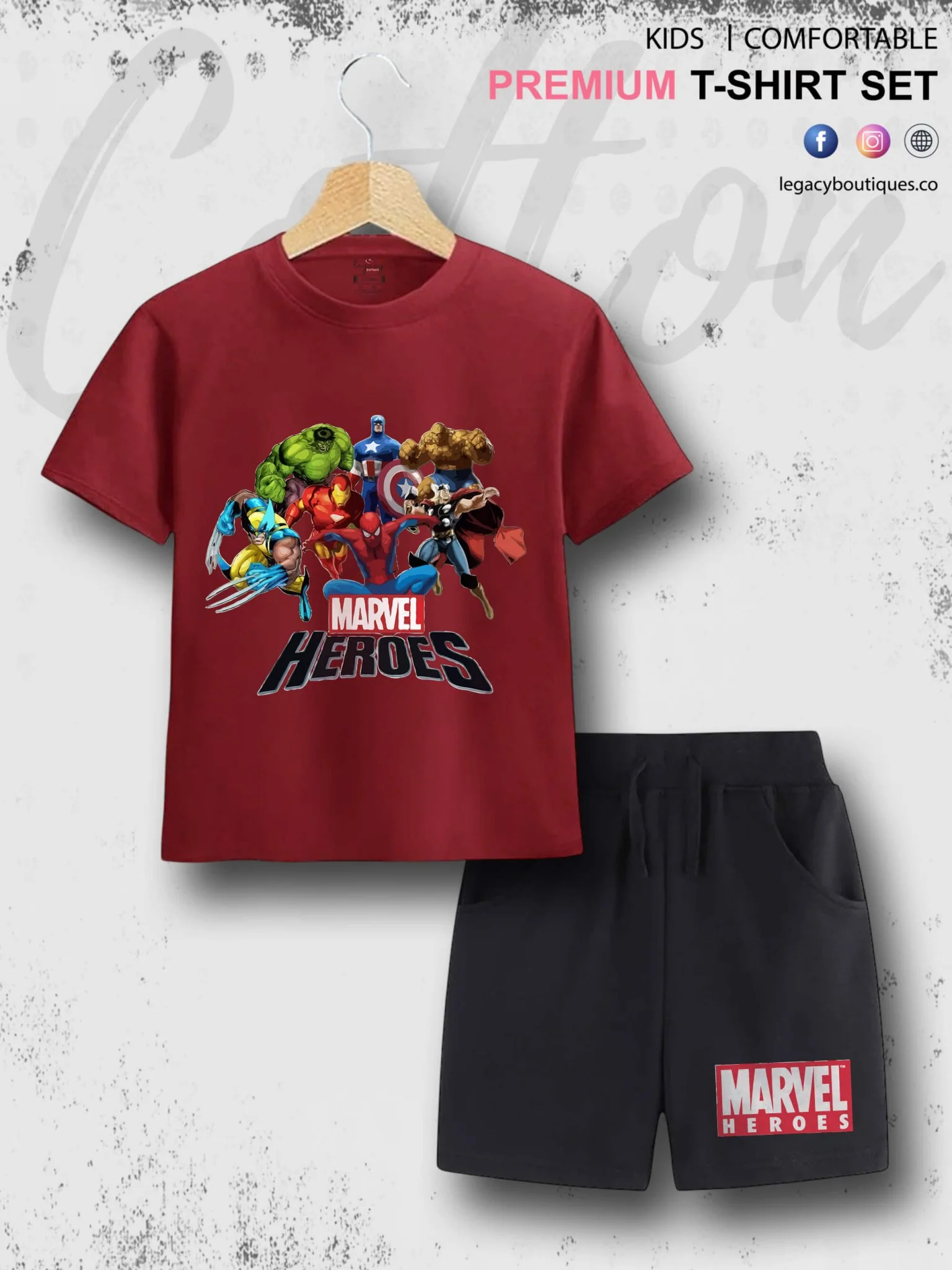 Marvel Heroes Character Printed 6 Month To 6 Year Summer Time Baby & Kids Super Comfy T-shirt Set - Image 3