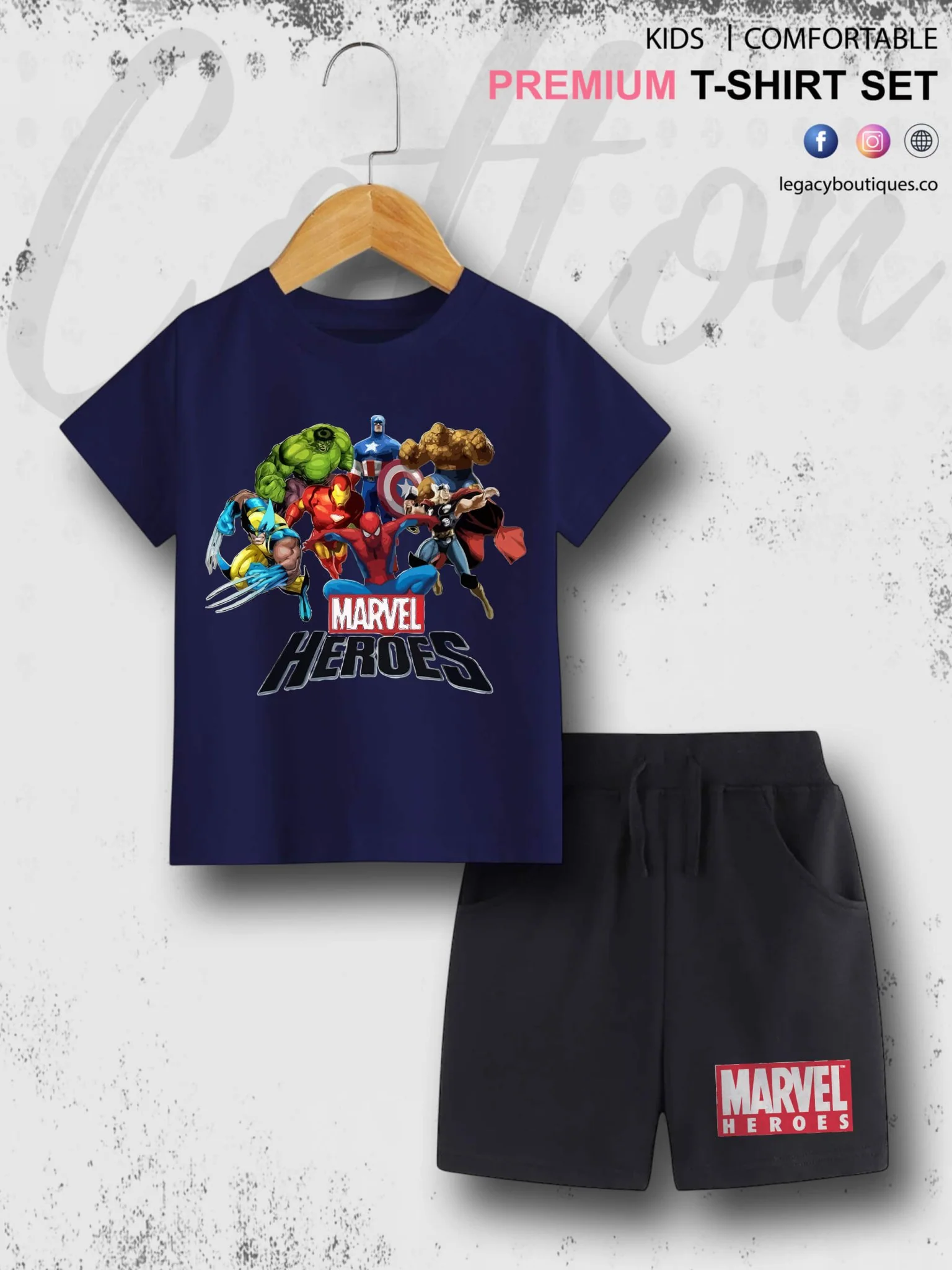 Marvel Heroes Character Printed 6 Month To 6 Year Summer Time Baby & Kids Super Comfy T-shirt Set - Image 4