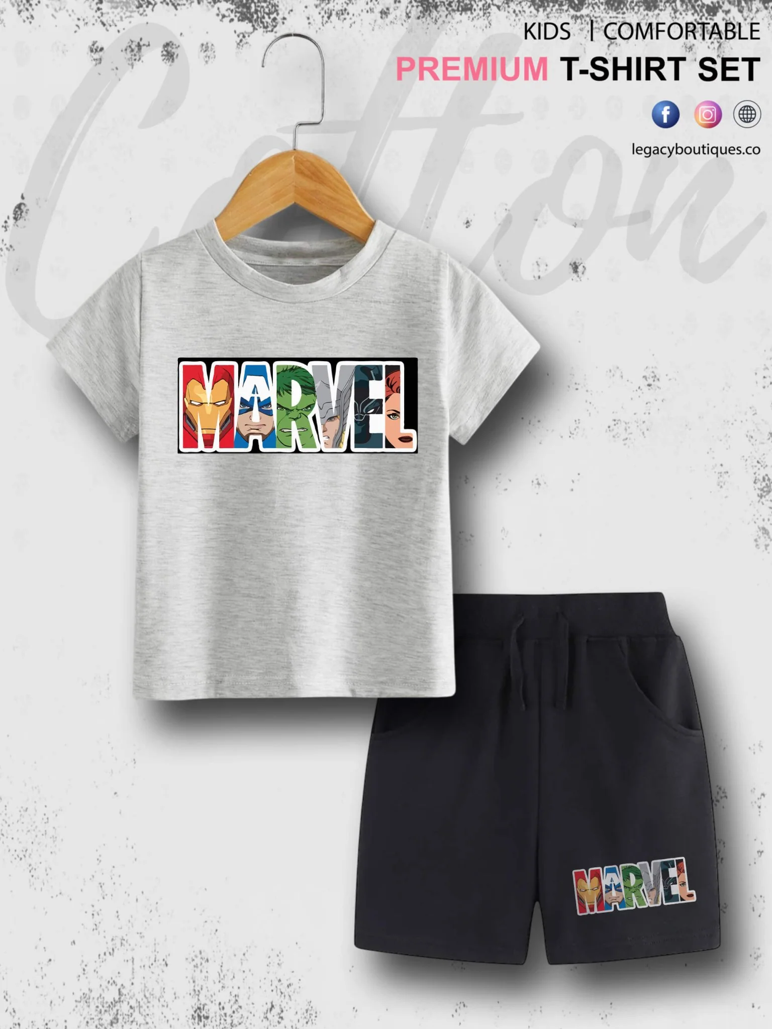 MARVEL Kids Casual 6 Month To 6 Year Summer Time Babies T-shirt Set