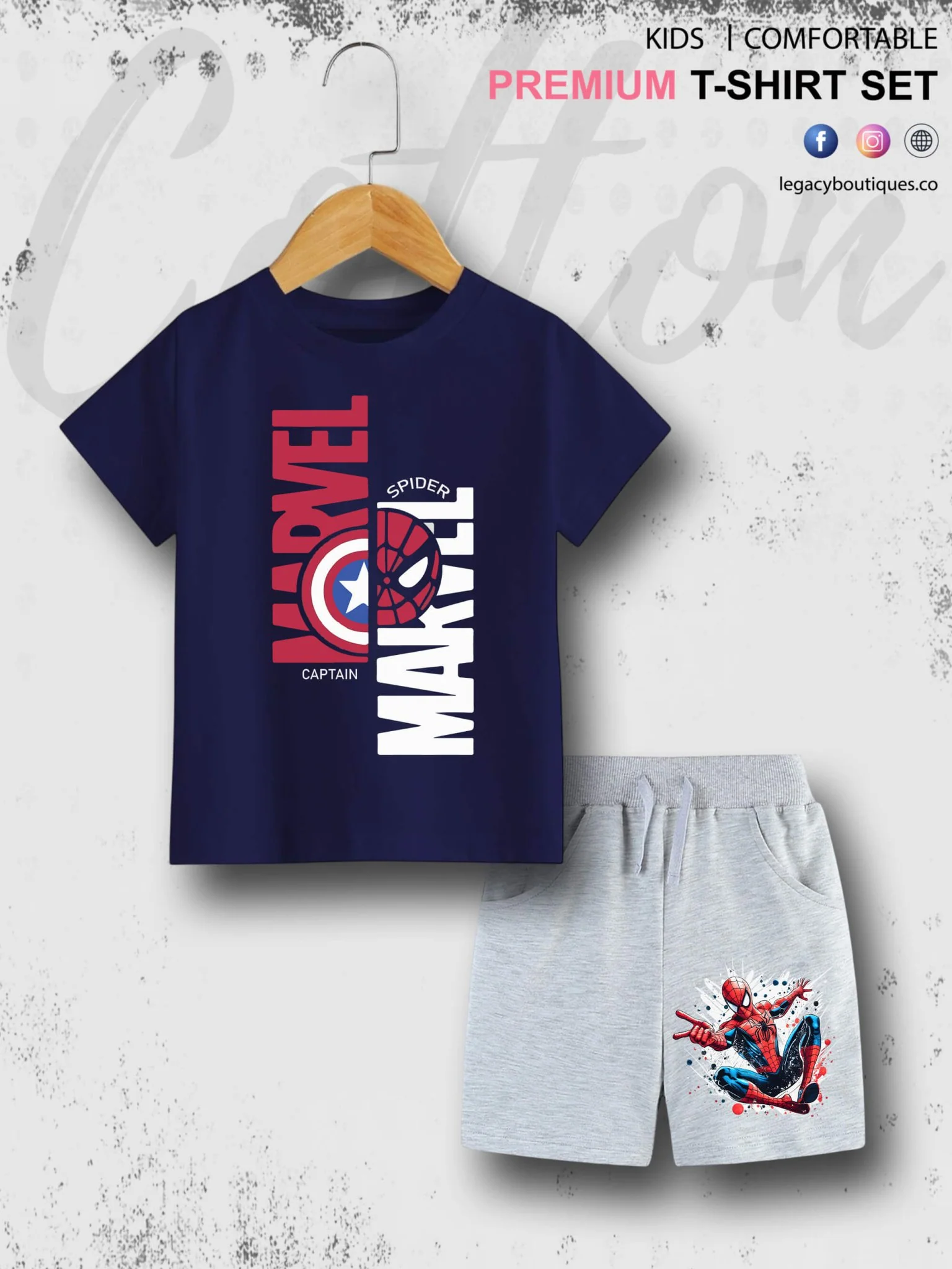 Marvel Spiderman & Captain America 6 Month To 6 Year Kids Summer Time T-shirt Set - Image 2