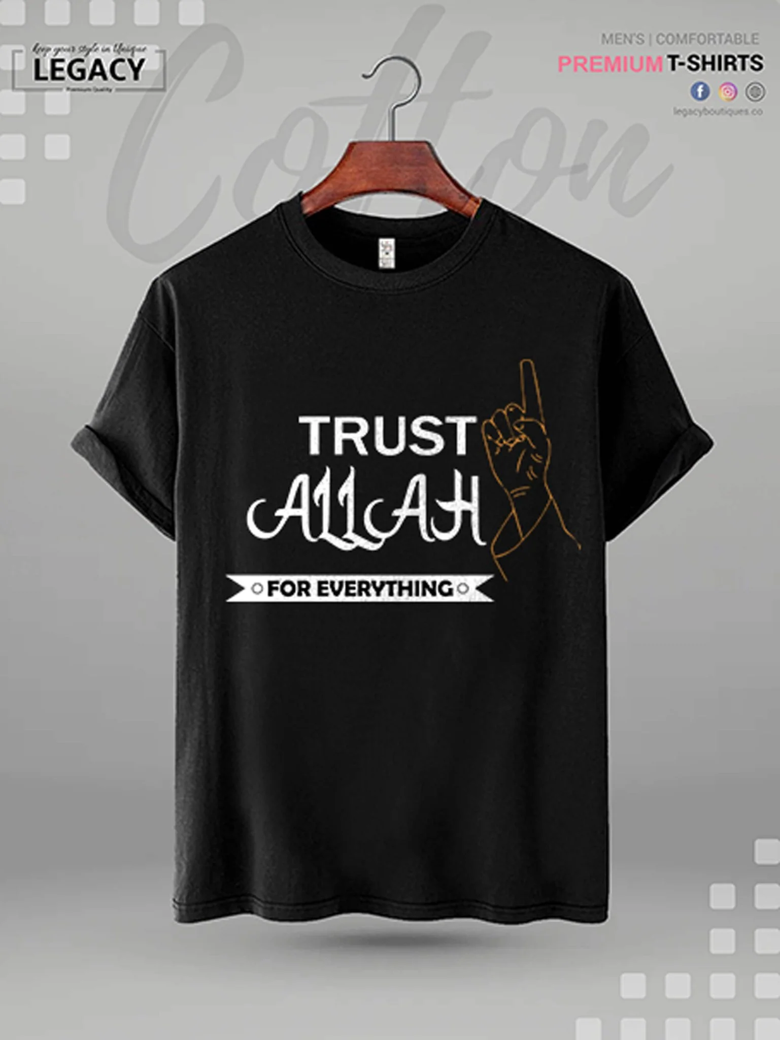 Men's Islamic High Quality T-shirt Trust Allah For Everything Printed