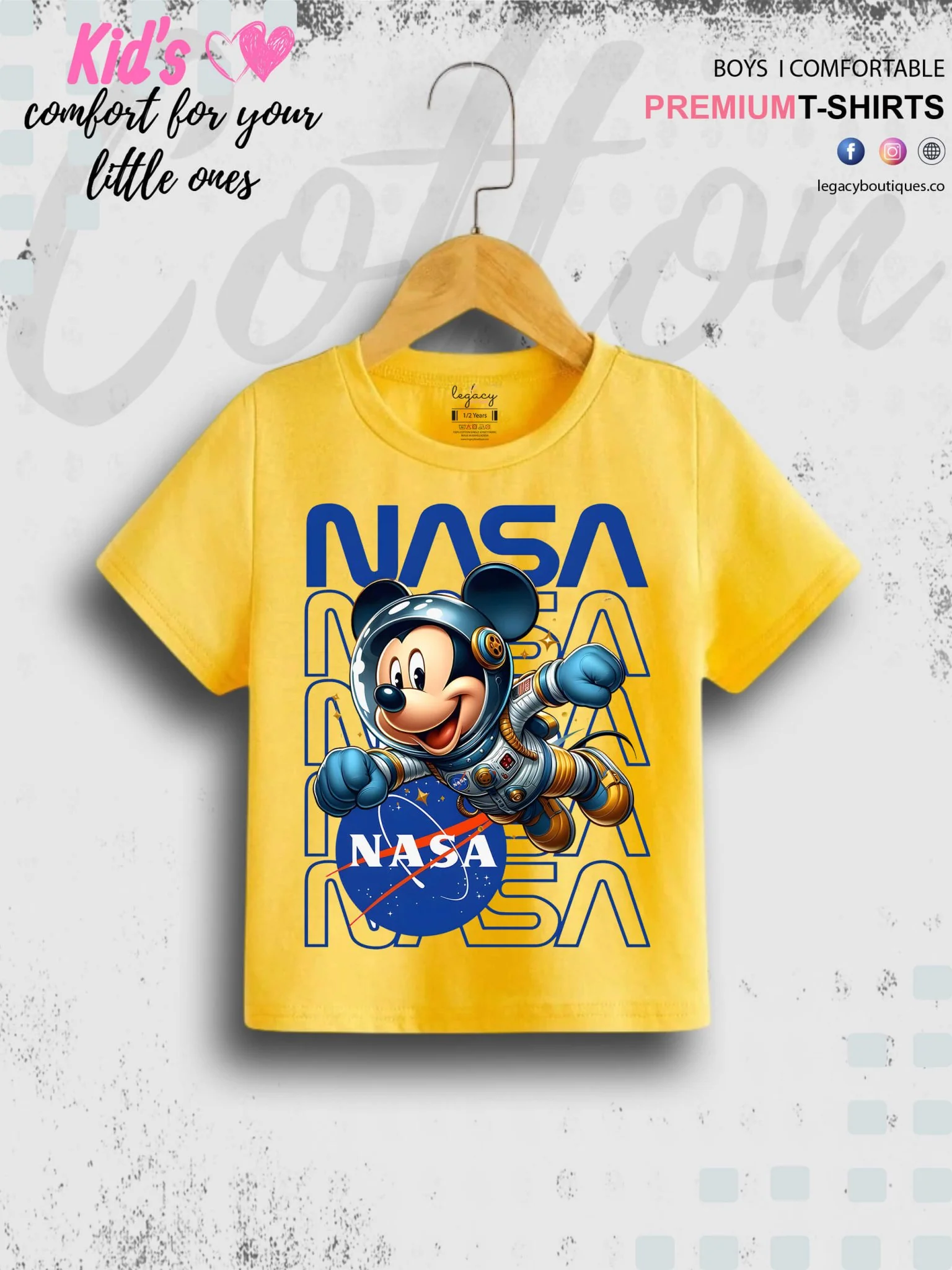 Mickey In Nasa Printed Cotton Baby Boys High Quality T-Shirt In Lowest Price Only In BD