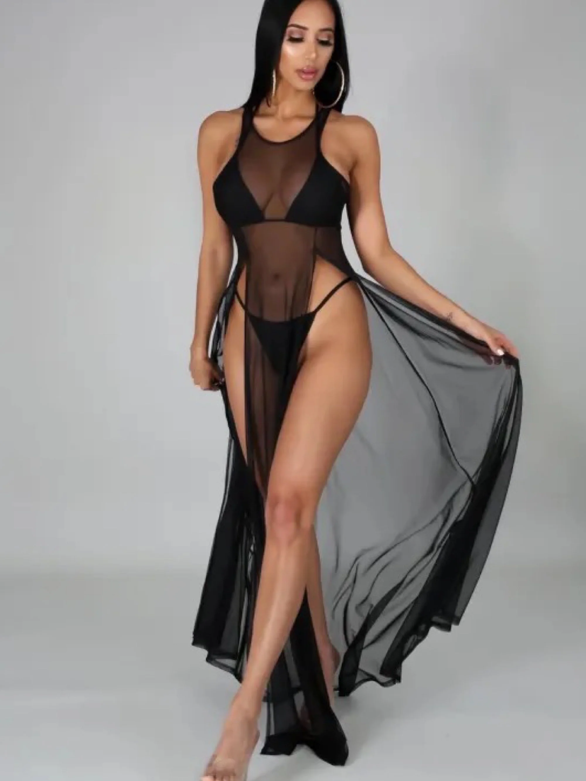 Midnight Allure Sheer Mesh Maxi Dress