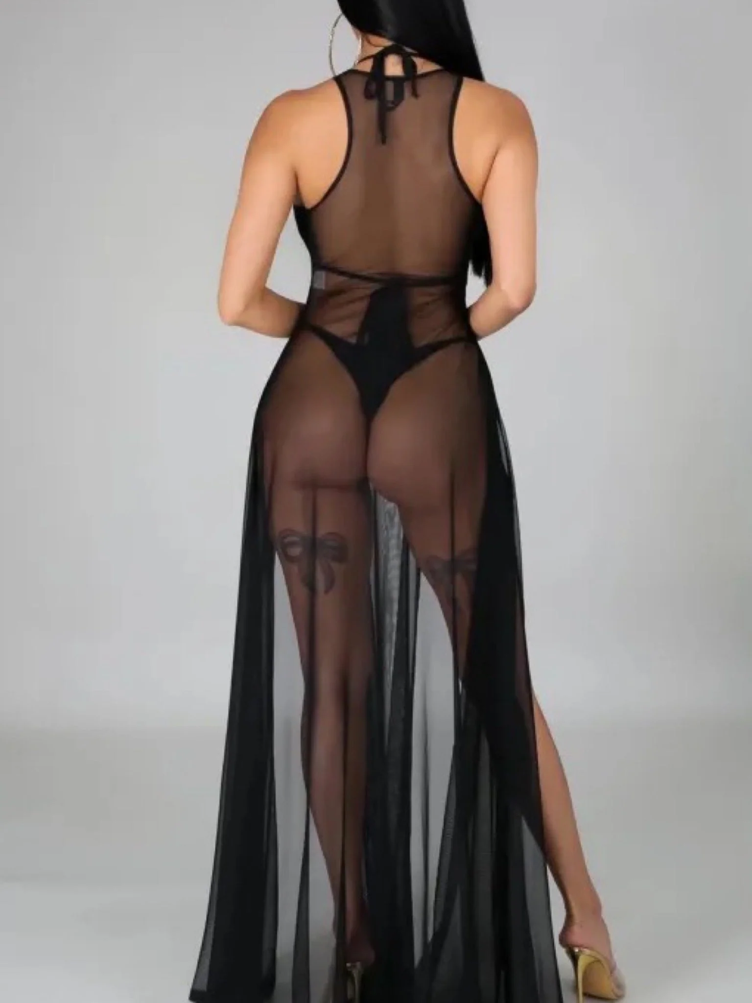 Midnight Allure Sheer Mesh Maxi Dress - Image 2