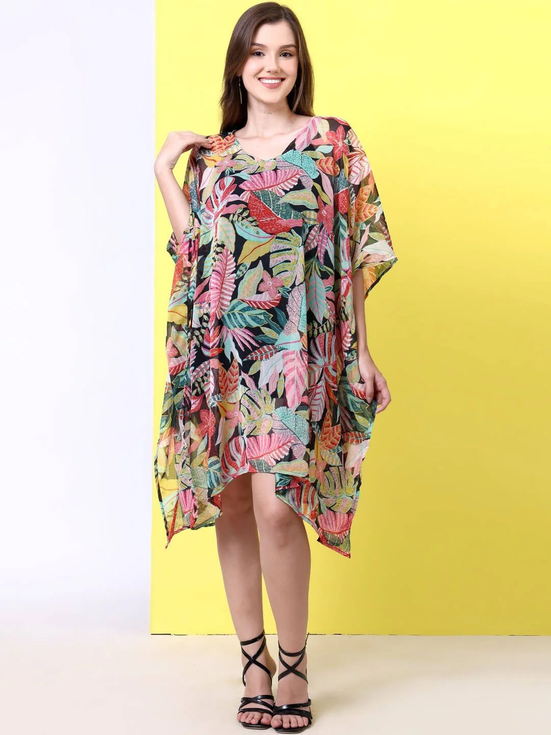 Multicolor floral print kaftan dress