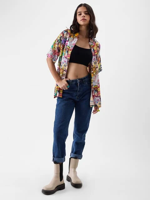 Multiverse Chaos: Animated Character Print Short Sleeve Oversized Shirt - Image 2