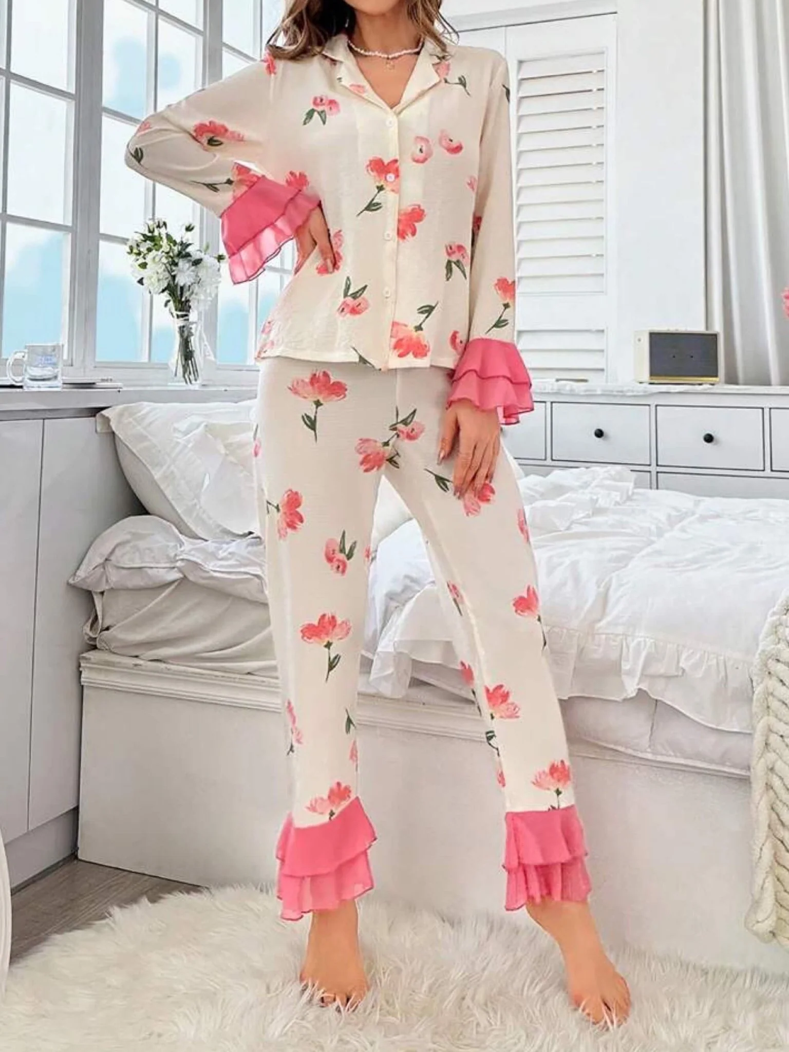 Night Dress Set Shirt and Pant Two Piece